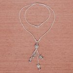 Silver beaded long Y-necklace, 'Shell Charm' - Thai Style 950 Silver Long Beaded Y-Necklace