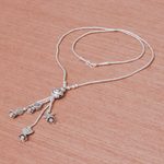 Silver beaded long Y-necklace, 'Shell Charm' - Thai Style 950 Silver Long Beaded Y-Necklace