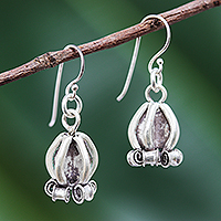 Silver dangle earrings, 'Crown Flower' - Karen Hill Tribe Silver Crown Flower Motif Dangle Earrings