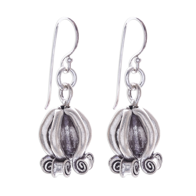 Silver dangle earrings, 'Crown Flower' - Karen Hill Tribe Silver Crown Flower Motif Dangle Earrings