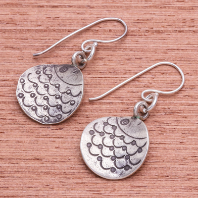 Silver dangle earrings, 'Smiling Fish' - Karen Hill Tribe Silver Smiling Fish Motif Dangle Earrings