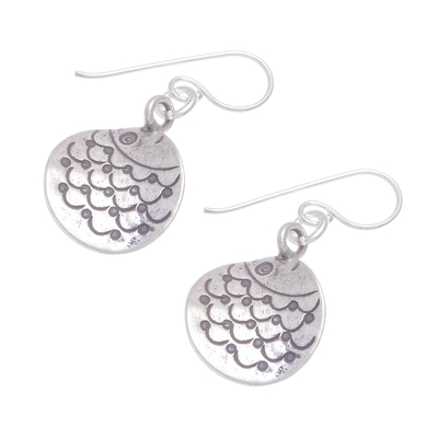 Silver dangle earrings, 'Smiling Fish' - Karen Hill Tribe Silver Smiling Fish Motif Dangle Earrings