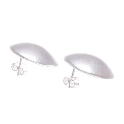 Silver button earrings, 'Timeless Chic' - Karen Hill Tribe Silver Matte Disc Button Earrings