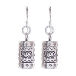 Silver dangle earrings, 'Walking Elephant' - Karen Hill Tribe Silver Elephant Motif Dangle Earrings