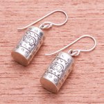 Silver dangle earrings, 'Walking Elephant' - Karen Hill Tribe Silver Elephant Motif Dangle Earrings