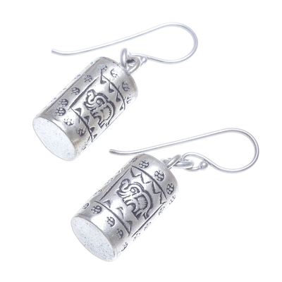 Silver dangle earrings, 'Walking Elephant' - Karen Hill Tribe Silver Elephant Motif Dangle Earrings