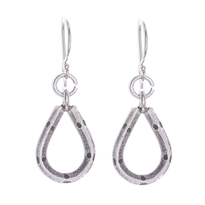 Silver dangle earrings, 'Raindrop Window' - Karen Hill Tribe Silver Teardrop Window Dangle Earrings