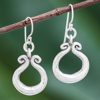 Silver dangle earrings, 'Organic Ring' - Karen Hill Tribe Silver Circle Window Dangle Earrings