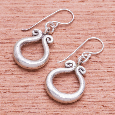 Silver dangle earrings, 'Organic Ring' - Karen Hill Tribe Silver Circle Window Dangle Earrings
