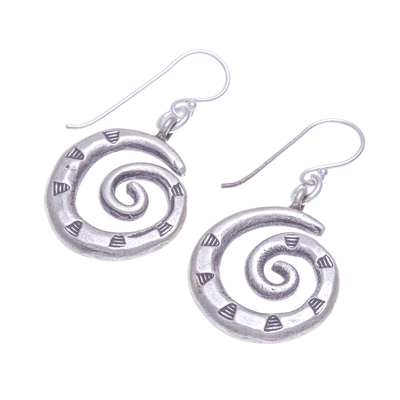 Silver dangle earrings, 'Joyful Spirals' - Karen Hill Tribe Silver Triangles on Spirals Dangle Earrings