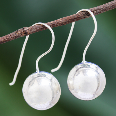Silver drop earrings, 'Silver Moon Rising' - Karen Hill Tribe Silver High Polish Balls Drop Earrings