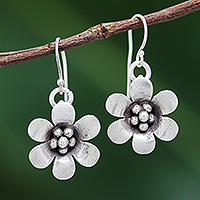 Silver dangle earrings, 'Delightful Daisy' - Karen Hill Tribe Silver Daisy Flower Dangle Earrings