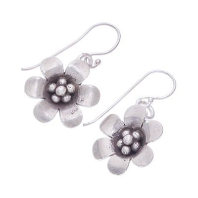 Silver dangle earrings, 'Delightful Daisy' - Karen Hill Tribe Silver Daisy Flower Dangle Earrings