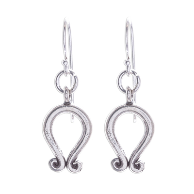 Karen Hill Tribe Silver Arcs with Curlicues Dangle Earrings