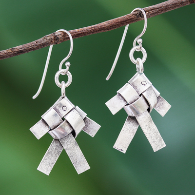 Silver dangle earrings, 'Woven Fish' - Karen Hill Tribe Silver Woven Fish Dangle Earrings