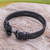 Leather braided wristband bracelet, 'Anchor Strength in Black' - Leather Braided Wristband Bracelet in Black from Thailand