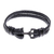 Leather braided wristband bracelet, 'Anchor Strength in Black' - Leather Braided Wristband Bracelet in Black from Thailand