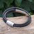 Leather strand bracelet, 'Mighty Strength in Black' - Leather Strand Bracelet in Black from Thailand (image 2b) thumbail