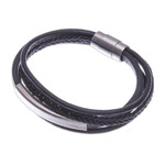 Leather strand bracelet, 'Mighty Strength in Black' - Leather Strand Bracelet in Black from Thailand