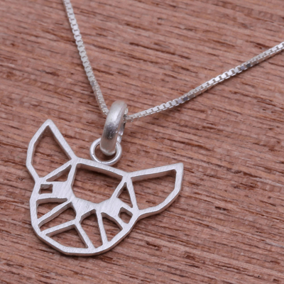 Sterling silver pendant necklace, 'Geometric Bulldog' - Geometric Bulldog Sterling Silver Pendant Necklace