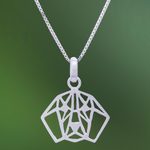Sterling silver pendant necklace, 'Geometric Beagle' - Brushed Satin Sterling Silver Beagle Necklace