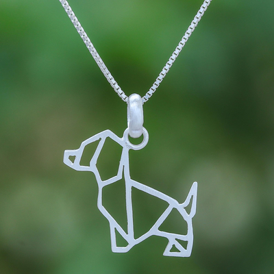 Collar colgante de plata esterlina - Collar con colgante geométrico de plata de ley con perro salchicha