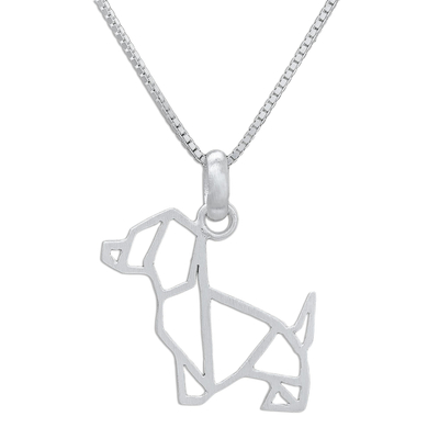 Sterling silver pendant necklace, 'Geometric Dachshund' - Geometric Dachshund Sterling Silver Pendant Necklace