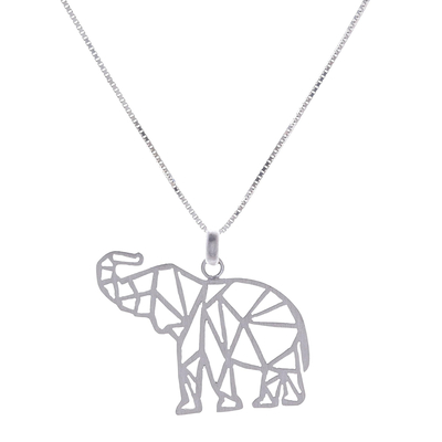 Geometric Sterling Silver Elephant Pendant Necklace