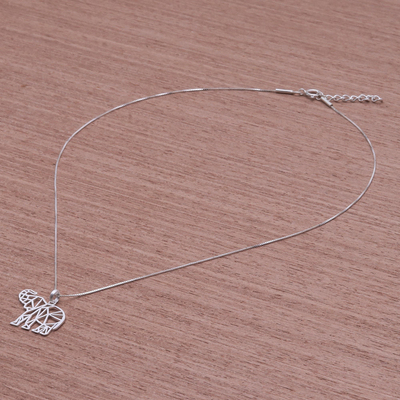 Halskette mit Anhänger aus Sterlingsilber - Geometrische Halskette mit Elefantenanhänger aus Sterlingsilber