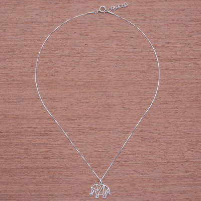 Halskette mit Anhänger aus Sterlingsilber - Geometrische Sterlingsilber-Elefant-Halskette aus Thailand