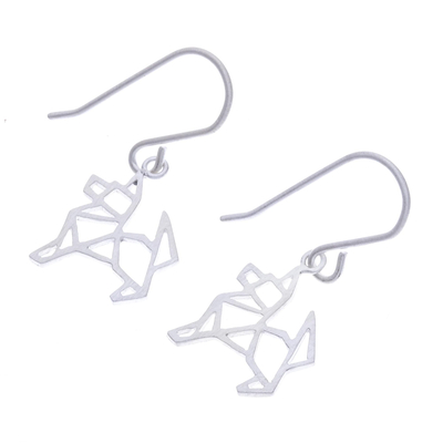 Sterling silver dangle earrings, 'Geometric German Shepherd' - Geometric German Shepherd Sterling Silver Dangle Earrings