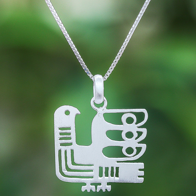 Sterling silver pendant necklace, 'Egyptian Chicken' - Egyptian-Style Sterling Silver Chicken Pendant Necklace
