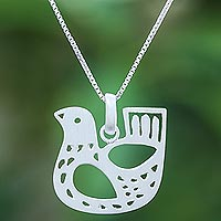 Sterling silver pendant necklace, 'Cute Chicken'