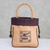 Cotton handbag, 'Elephant Caper in Purple' - 100% Cotton Tan and Purple Elephant Motif Cinch-Top Handbag thumbail