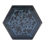 Lacquered wood box, 'Blue Floral Hexagon' - Blue and Black Thai Lacquered Wood Decorative Box