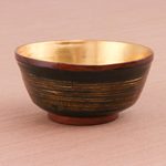 Lacquered wood decorative bowl, 'Golden Tradition' - Black and Gold Thai Lacquered Decorative Bowl with Red