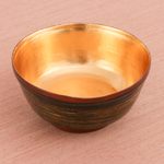 Lacquered wood decorative bowl, 'Golden Tradition' - Black and Gold Thai Lacquered Decorative Bowl with Red