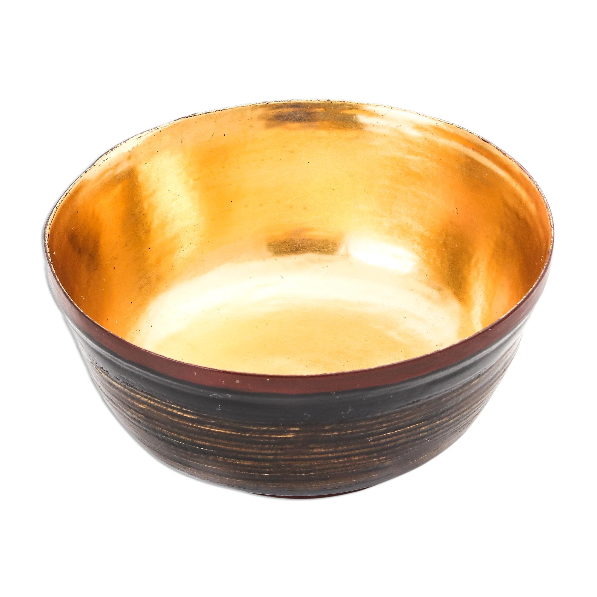 Black and Gold Thai Lacquered Decorative Bowl with Red Golden