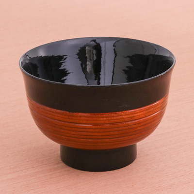 Cuenco decorativo de madera lacada - Cuenco Decorativo Lacado Thai Negro y Marrón