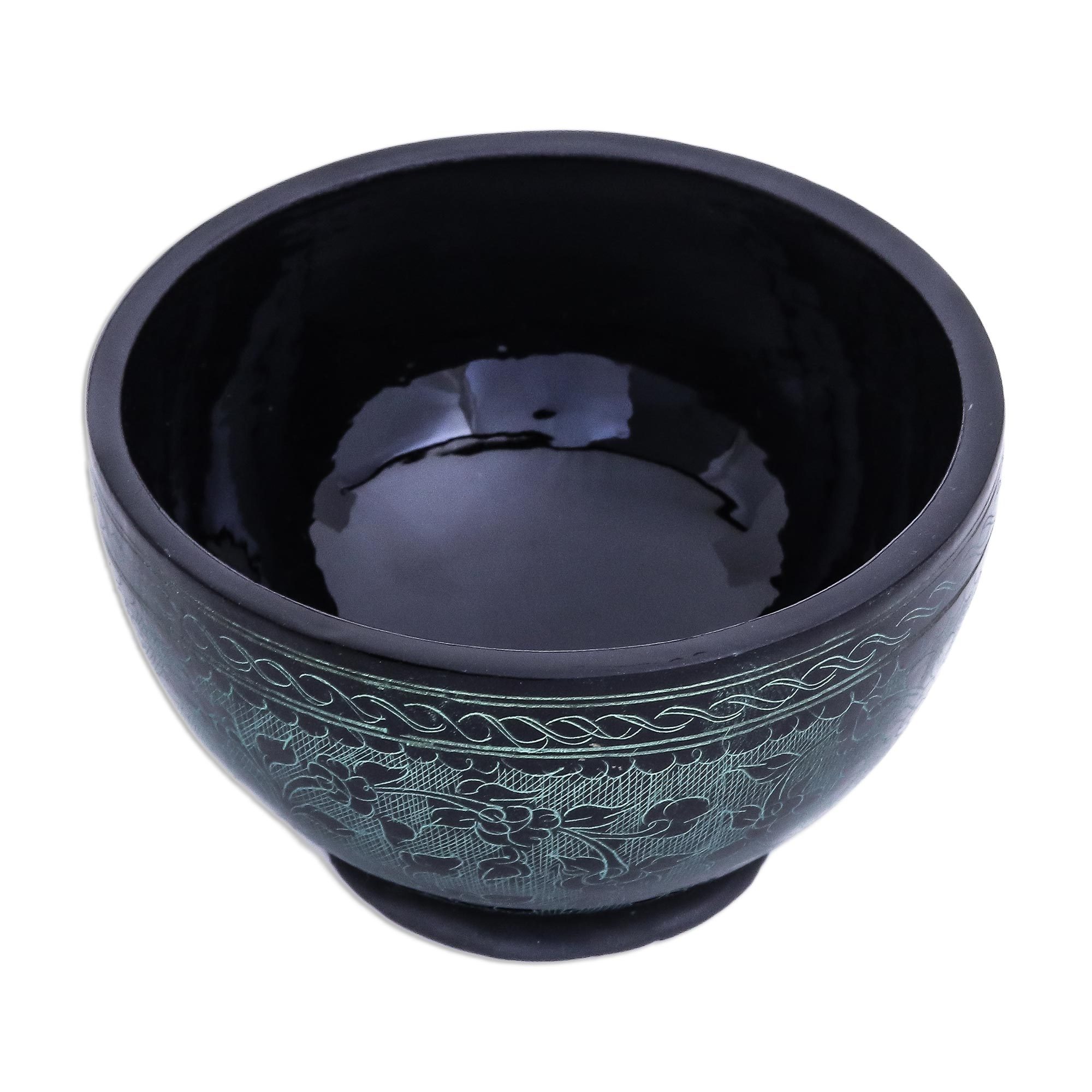 Black and Green Thai Lacquered Decorative Bowl Verdant