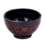 Lacquered wood decorative bowl, 'Red Floral Forest' - Handcrafted Red and Black Lacquered Bowl from Thailand