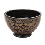 Lacquered wood decorative bowl, 'Brown Floral Forest' - Handcrafted Brown and Black Lacquered Bowl from Thailand