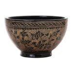 Lacquered wood decorative bowl, 'Brown Floral Forest' - Handcrafted Brown and Black Lacquered Bowl from Thailand