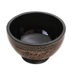 Lacquered wood decorative bowl, 'Brown Floral Forest' - Handcrafted Brown and Black Lacquered Bowl from Thailand