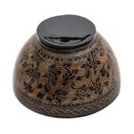 Lacquered wood decorative bowl, 'Brown Floral Forest' - Handcrafted Brown and Black Lacquered Bowl from Thailand