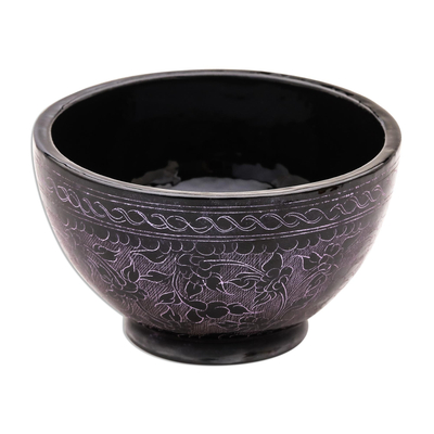Purple and Black Traditional Thai Lacquered Wood Bowl