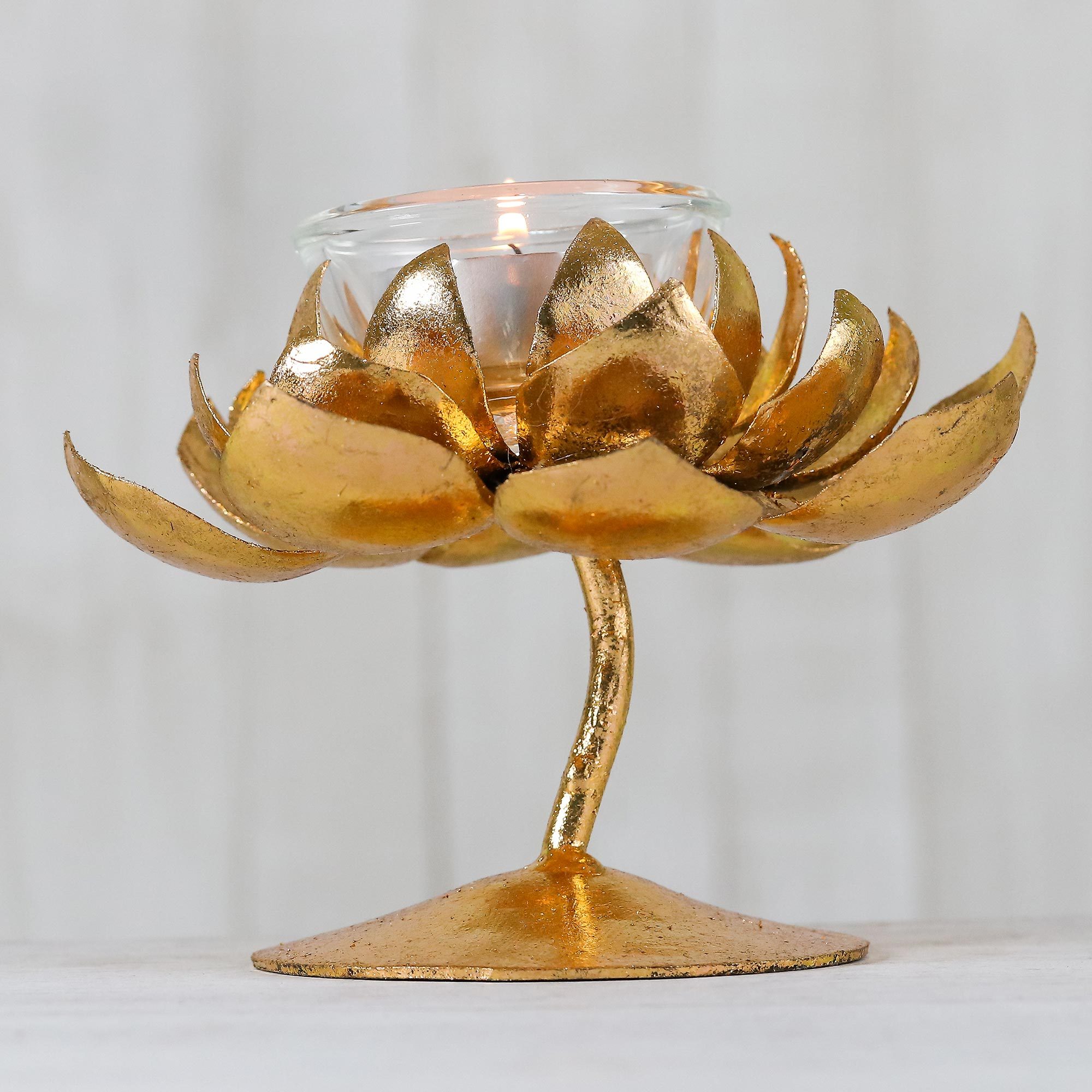 UNICEF Market Thai Golden Lotus Tealight Holder on a Pedestal (4 inch