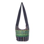 Cotton blend shoulder bag, 'Vibrant Gardens' - Black and Multi-Color Patterned Cotton Blend Shoulder Bag