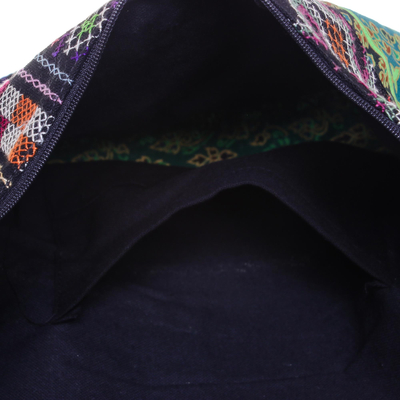 Cotton blend shoulder bag, 'Vibrant Gardens' - Black and Multi-Color Patterned Cotton Blend Shoulder Bag