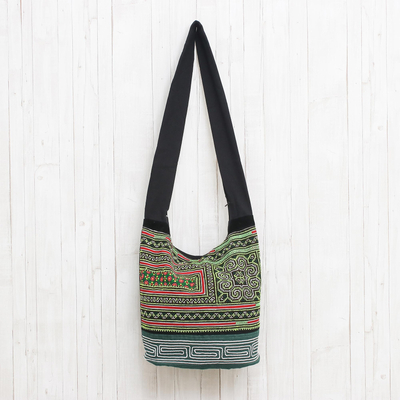 Cotton blend shoulder bag, 'Lively Meadow' - Multi-Color Cross-Stitch Cotton Blend Shoulder Bag